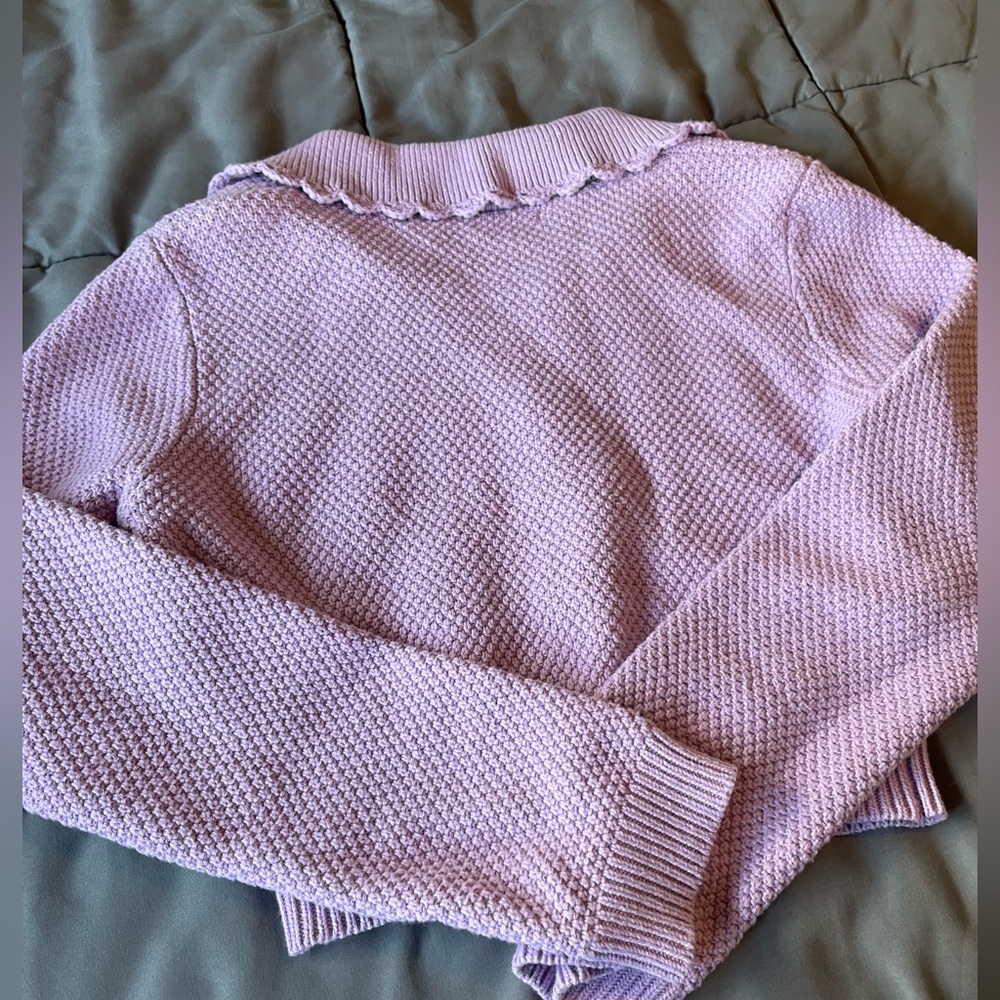Lilac Scalloped Edge Cropped Cardigan ENGLISH FACTORY - Picture 7 of 12